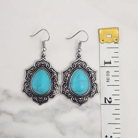 Paparazzi Vintage Silver and Turquoise Dangle Earrings - Picture 7 of 9